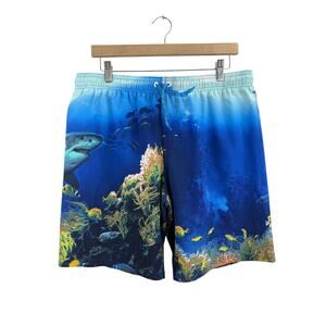 NWT Boys Wonder Nation Blue Lined Shark‎ Fish Swim Trunk XL Beach Vacation Comfy
